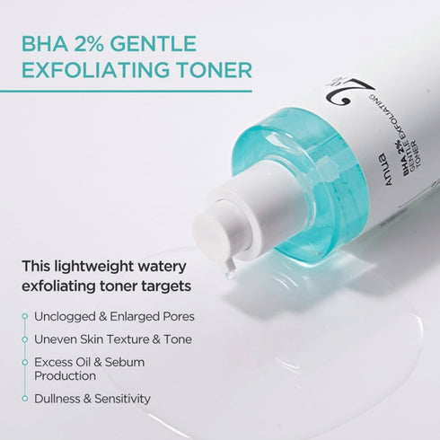 Cu 2% acid salicilic, Anua BHA Toner exfoliază chimic, netezește pielea și reduce imperfecțiunile. Recomandat pentru ten gras, congestionat și predispus la acnee.